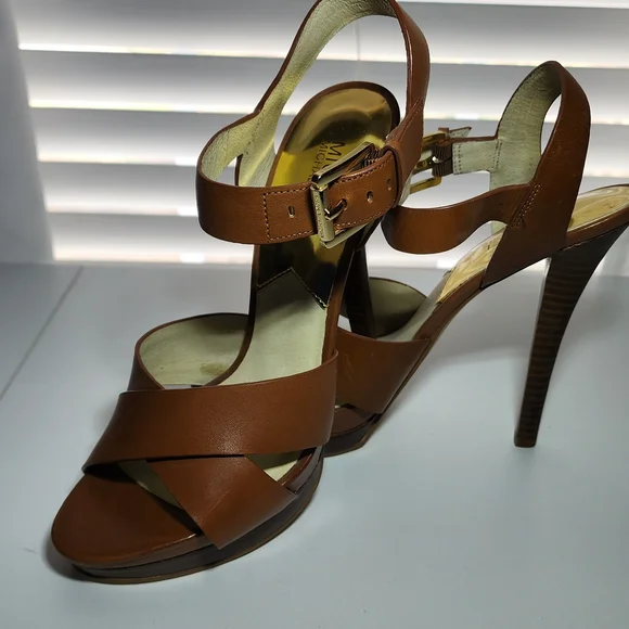 Vintage Michael Kors Brown Leather High Heel Sandals - Picture 1 of 5